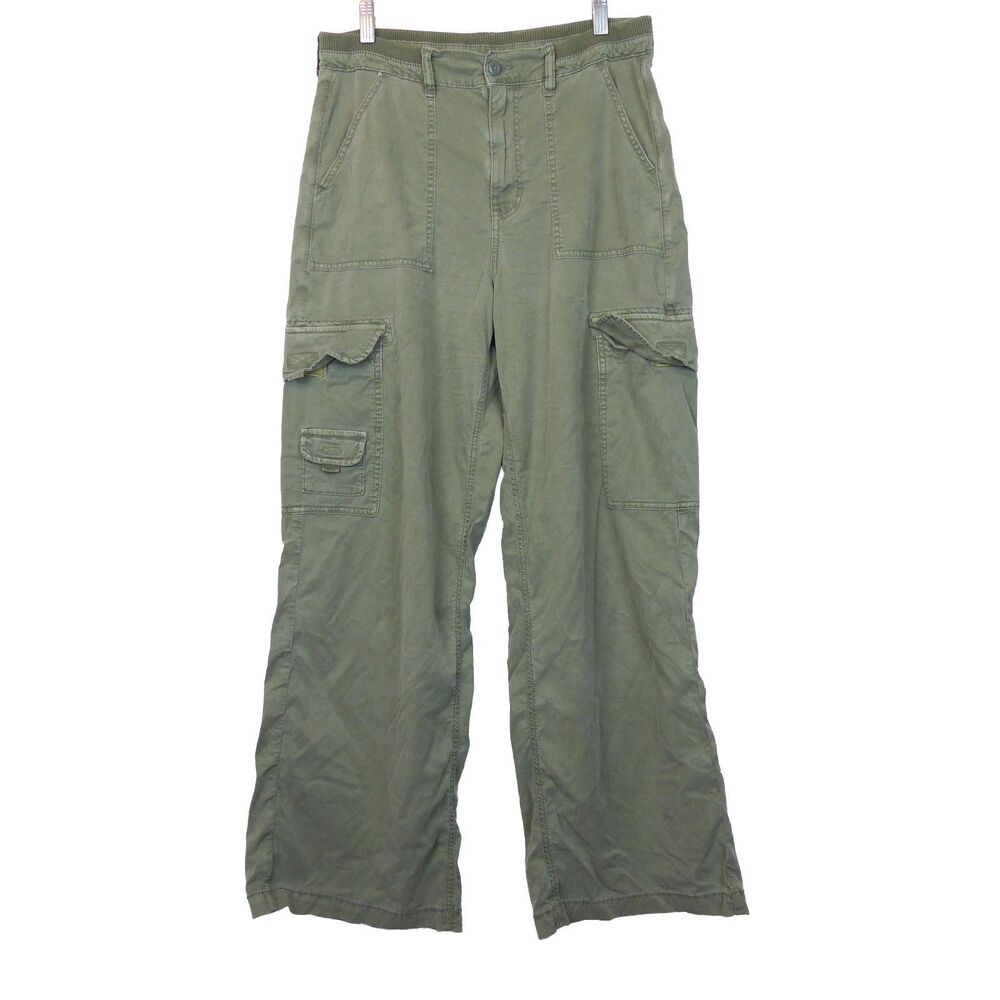 American Eagle Cargo Pants Womens 12 Green High Rise Wide Leg Stretch Utility
